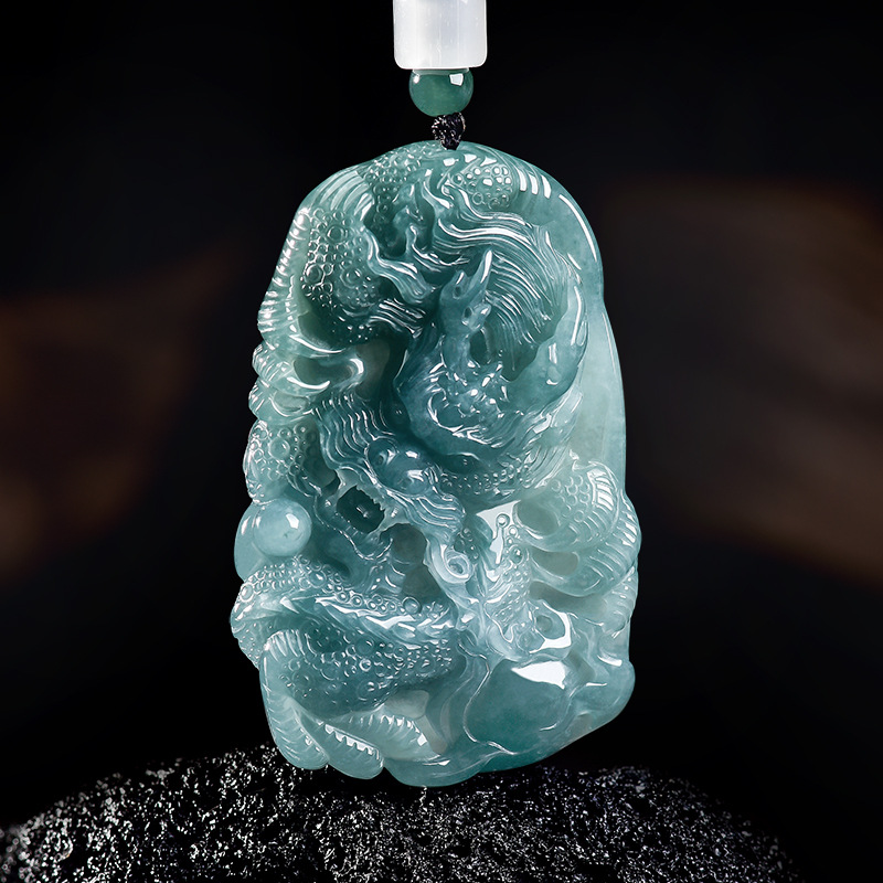 Jewelry & Watches Spółka Z Ograniczoną Odpowiedzialnością - Natural Burmese Jadeite Dragon Pendant Necklace