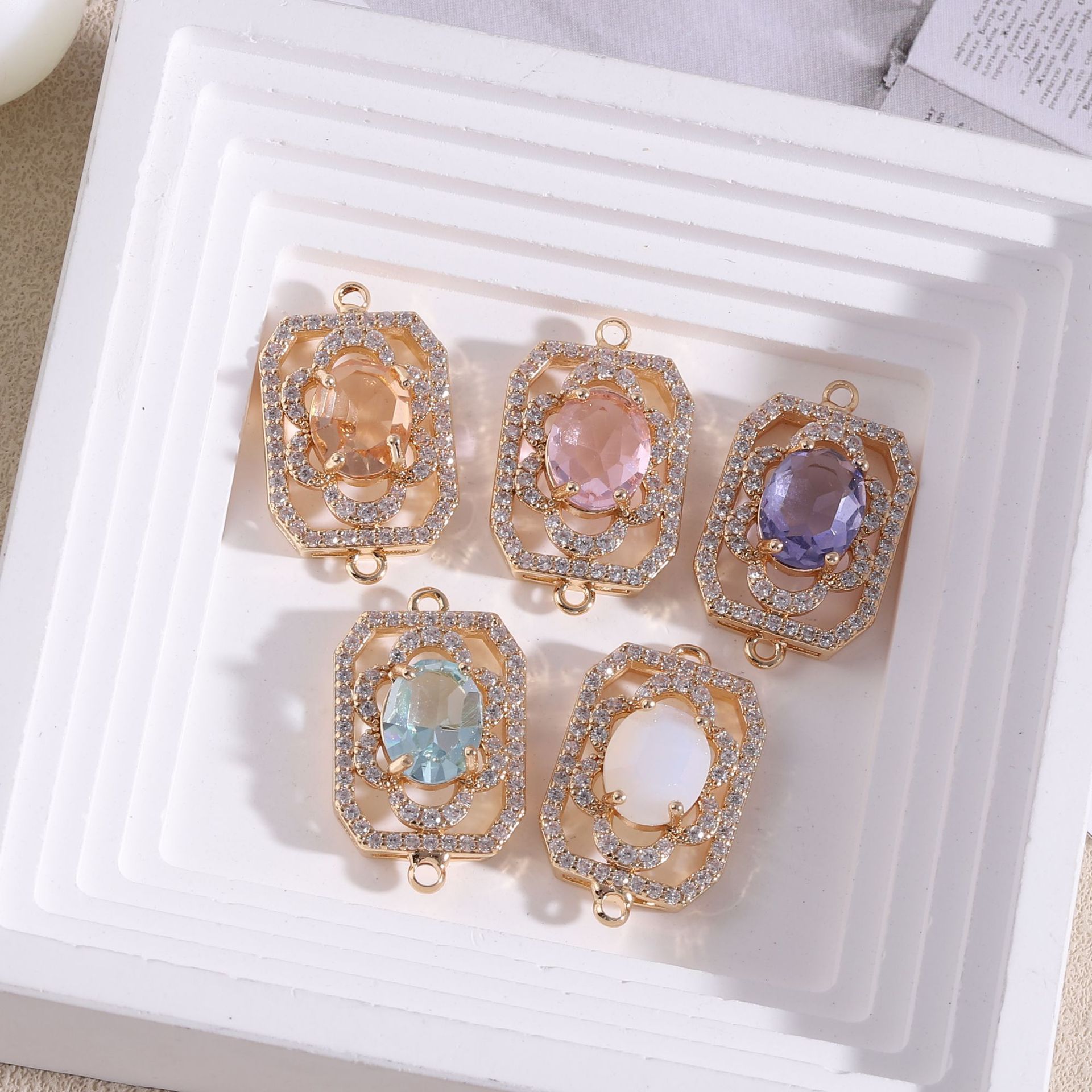Diamond Stud Earrings - 10pcs/ Bag Diamond studded rectangular flower