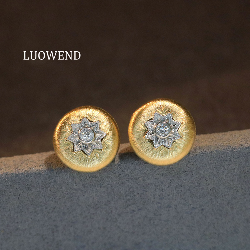 Diamond Stud Earrings - LUOWEND 100% 18K Yellow Gold Earrings
