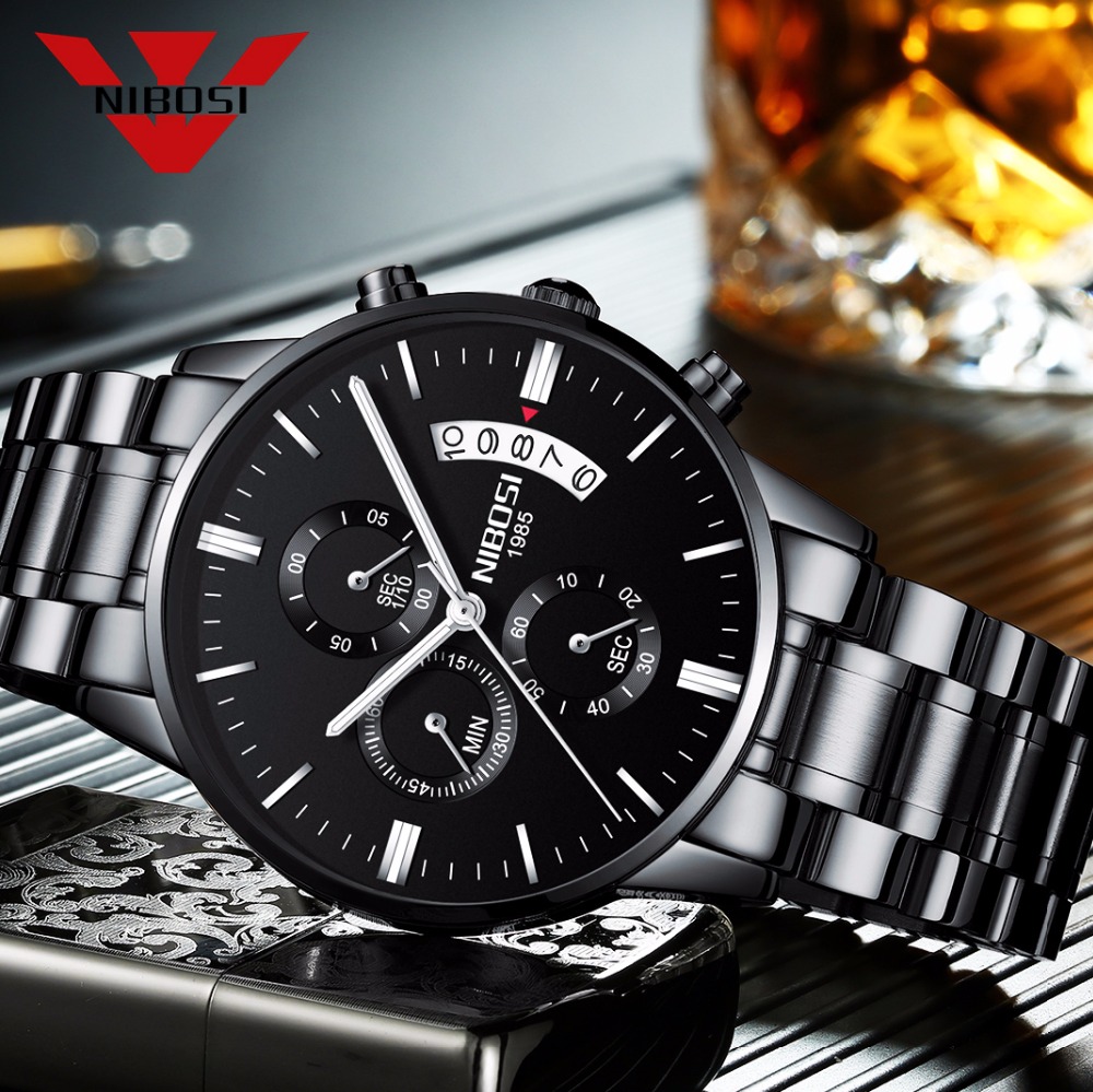 NIBOSI Stainless Steel Black Q - Jewelry Inspired Watches review and price