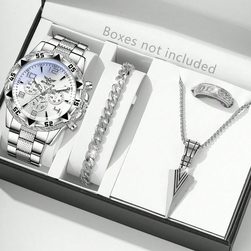 4PCS Silver Men's Fashion Casu - Jewelry Watches Silver review and price