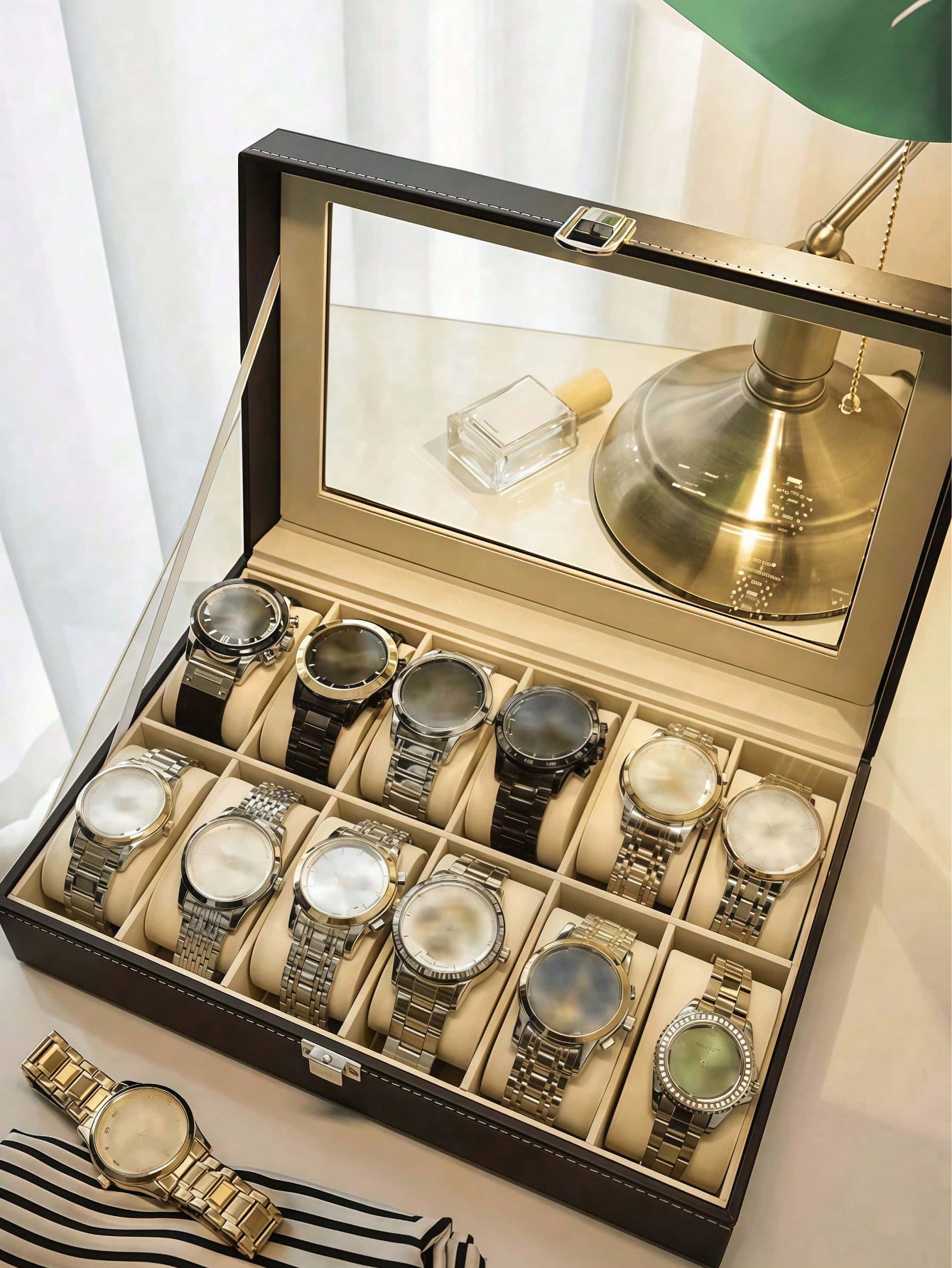 Leather Watch Box with Lock, L - Jewelry Organizer Watches review and price